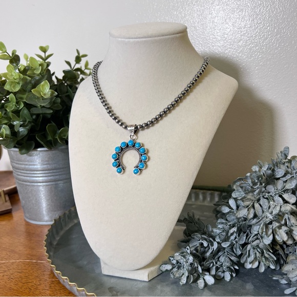 925 Sterling Silver & Kingman Turquoise Naja Pendant • Southwestern • - Picture 8 of 13